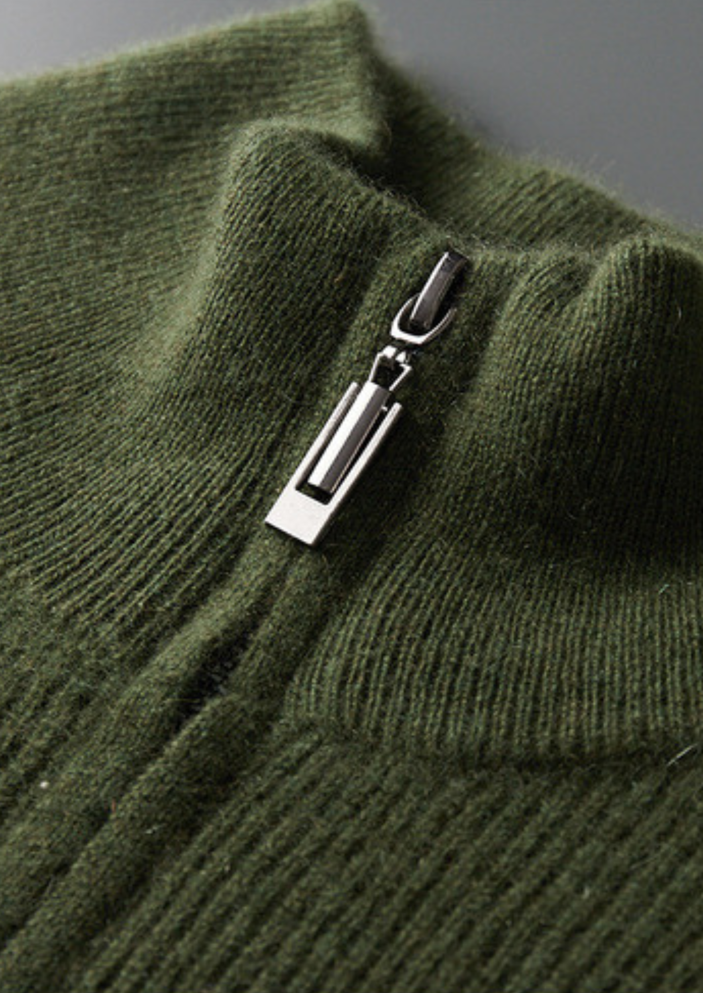 Pure Cashmere Olive Ribbed Half Zip | Castielli