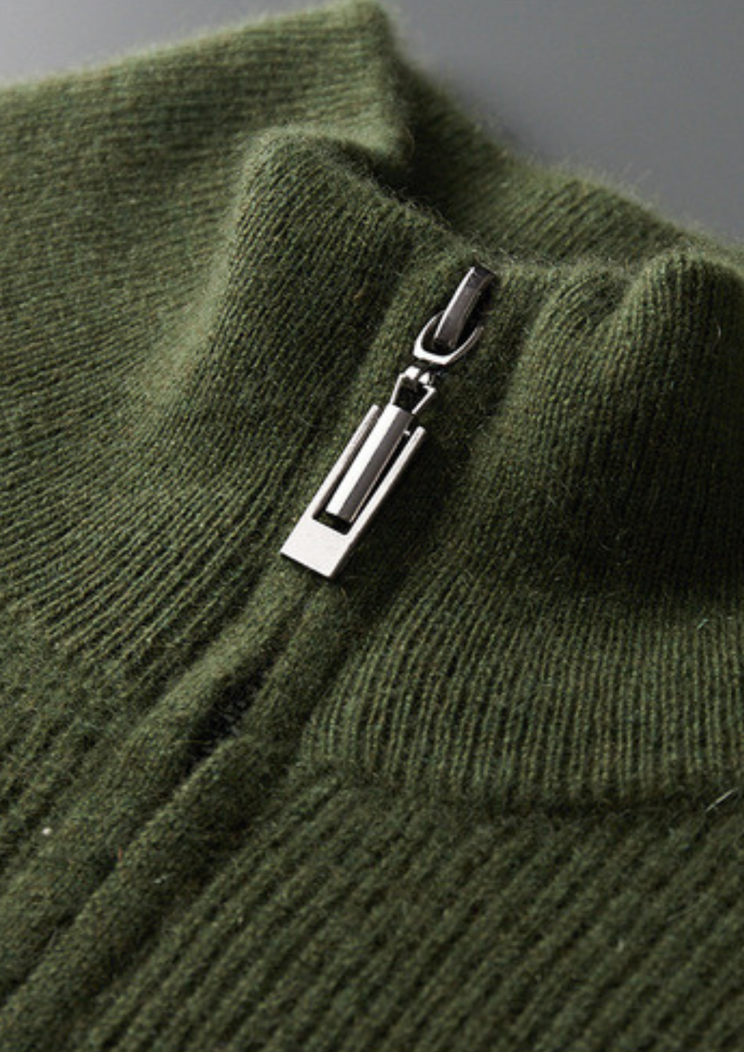 Pure Cashmere Olive Ribbed Half Zip | Castielli