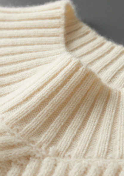 Pure Cashmere Ivory Patterned Mockneck | Castielli