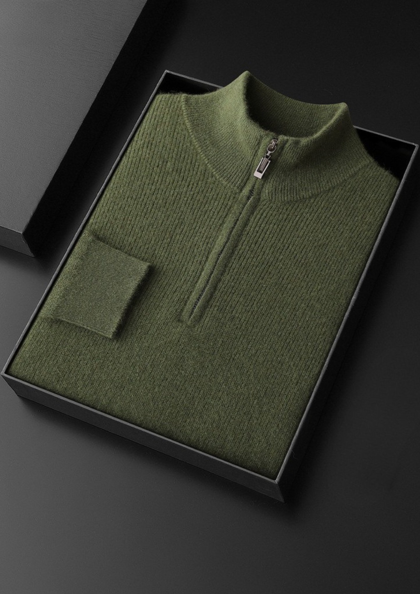 Pure Cashmere Olive Ribbed Half Zip | Castielli