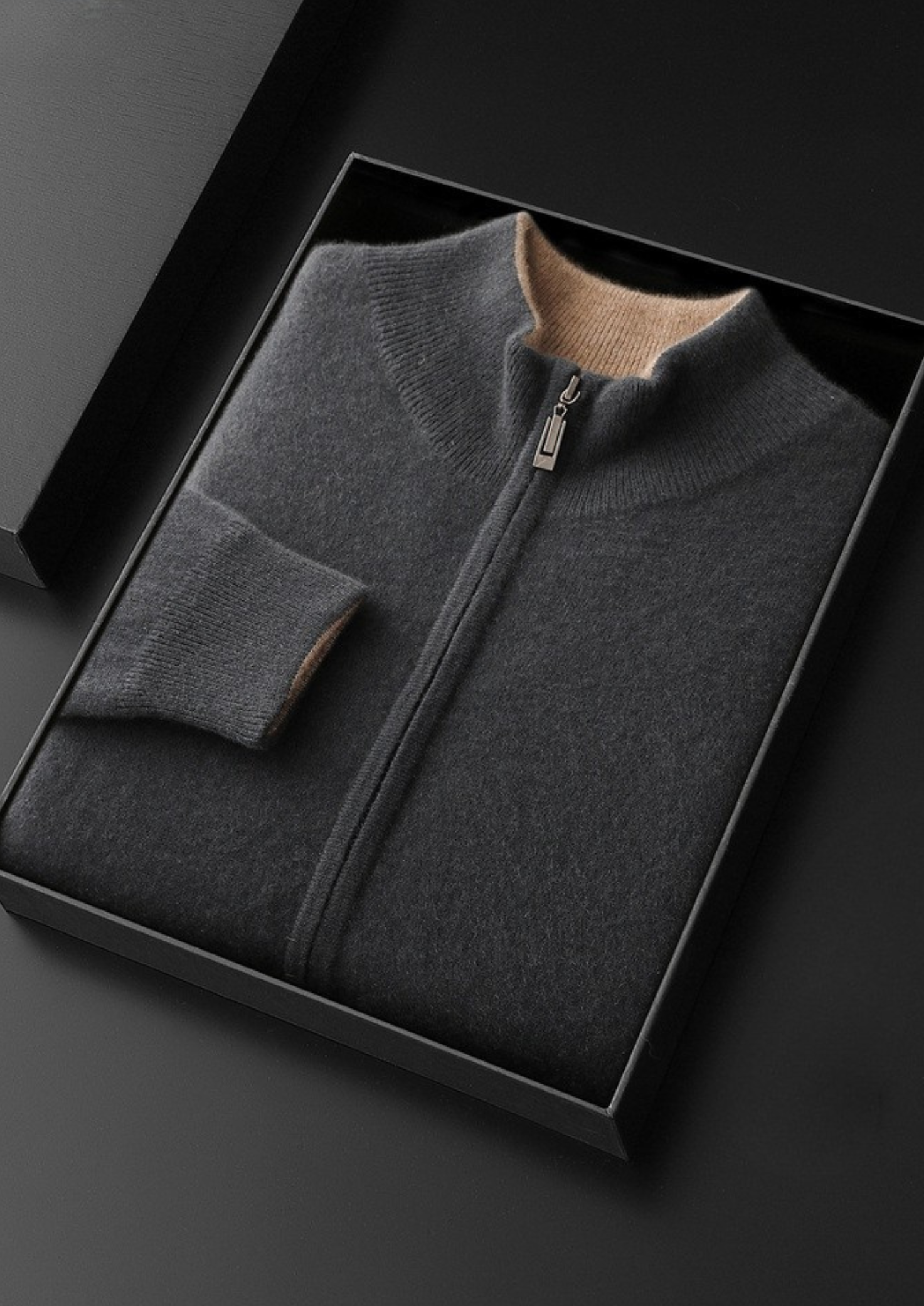 Pure Cashmere Dark Gray Dual Zip Cardigan | Castielli