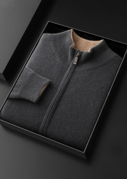 Pure Cashmere Dark Gray Dual Zip Cardigan | Castielli
