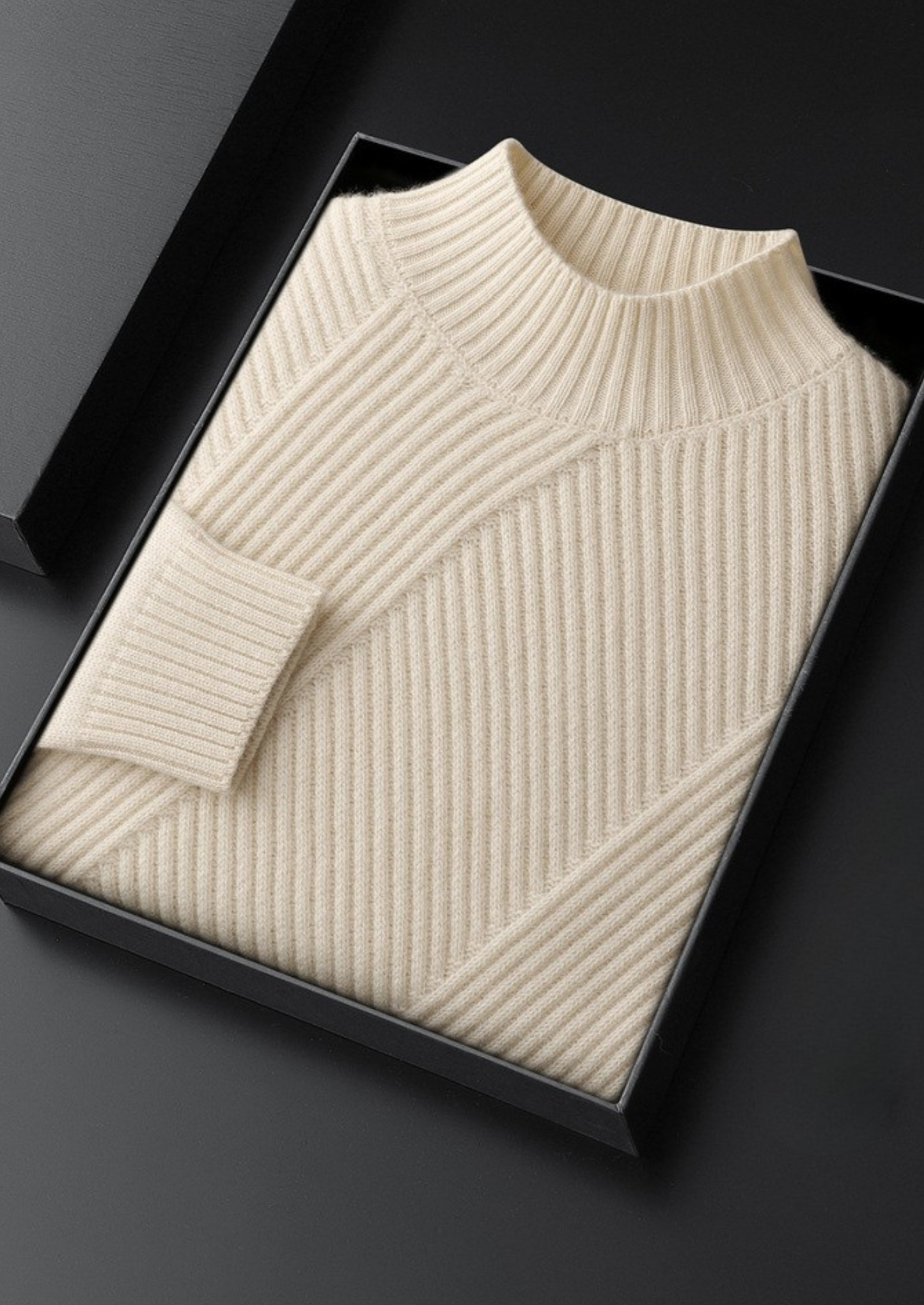 Pure Cashmere Ivory Patterned Mockneck | Castielli