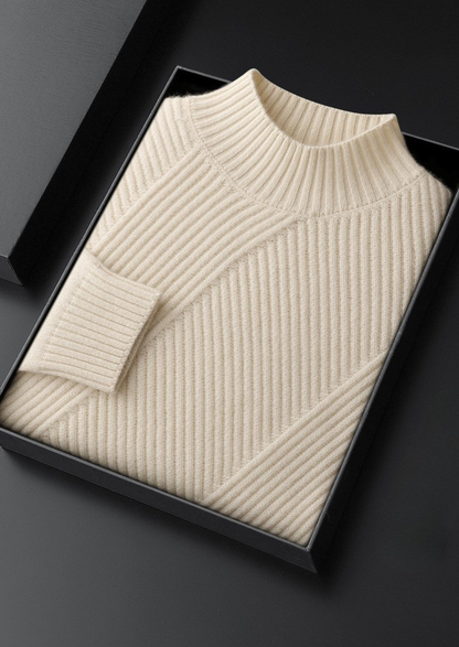 Pure Cashmere Ivory Patterned Mockneck | Castielli