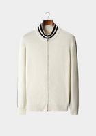 Pure Extra-Fine Merino Wool Two Tone Zip Cardigan