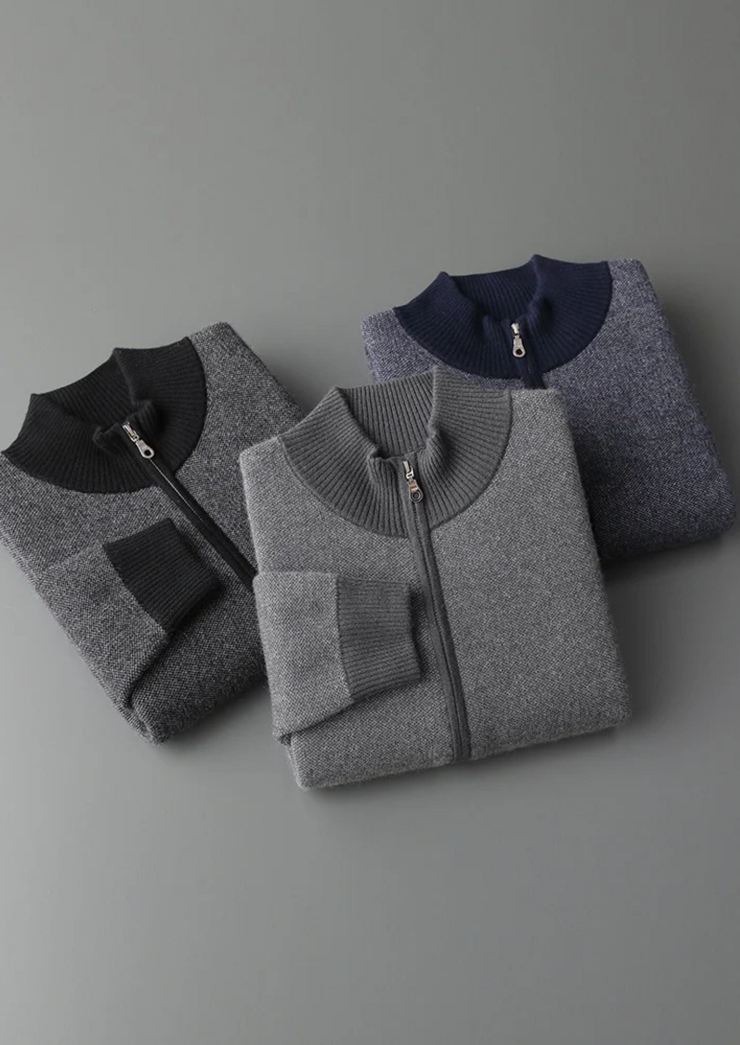 Premium Cashmere Jacquard Zip Cardigan | Castielli
