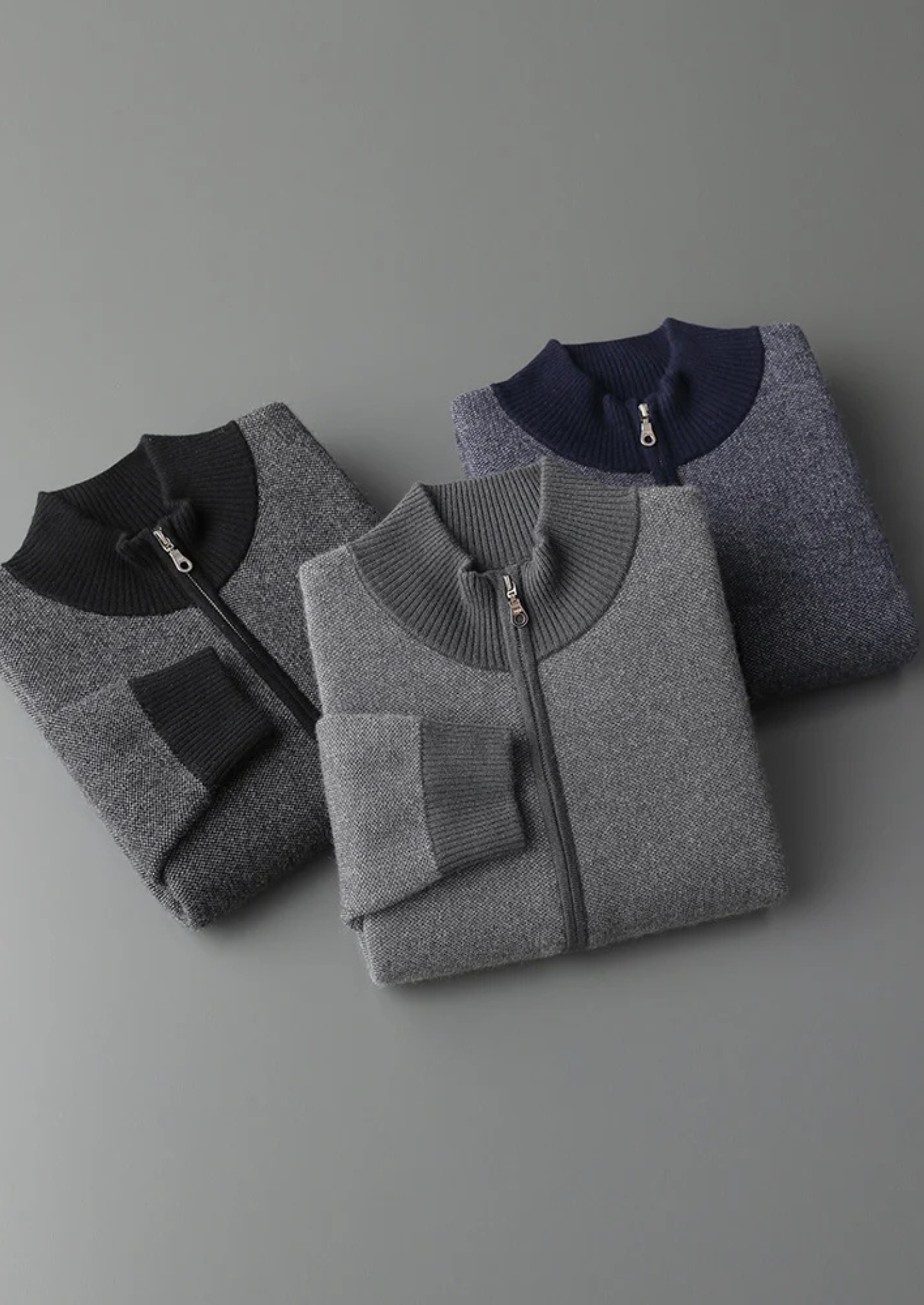 Premium Cashmere Jacquard Zip Cardigan | Castielli