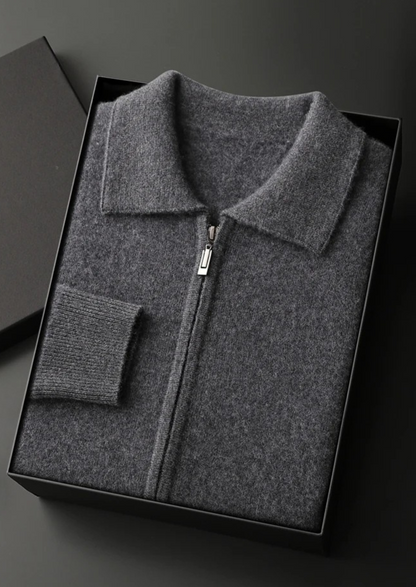 Premium Cashmere Zip Polo Cardigan | Castielli
