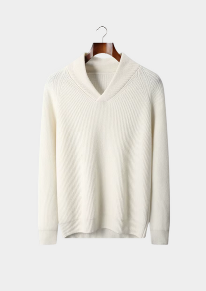 Premium Cashmere Ribbed V-Neck Sweater | Castielli