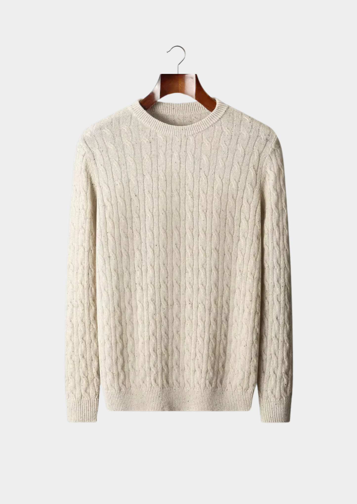 Pure Extra-Fine Merino Wool Nepped Cable Crewneck | Castielli