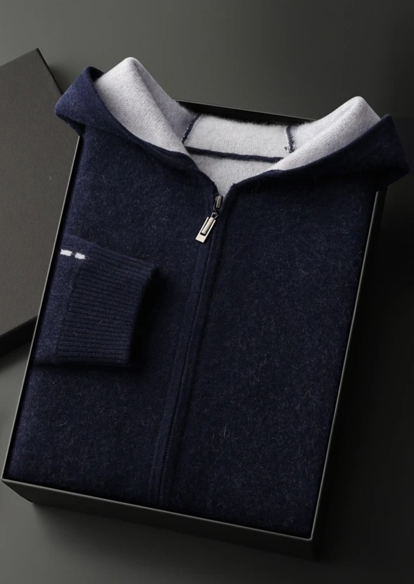 Premium Cashmere Two-Tone Zipper Hoodie | Castielli
