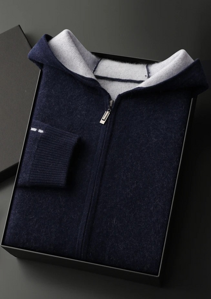 Premium Cashmere Two-Tone Zipper Hoodie | Castielli