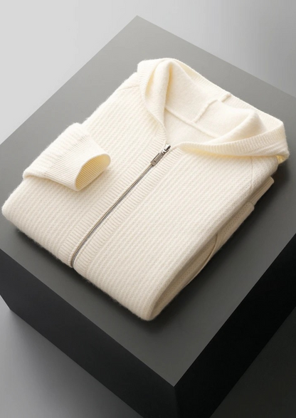 Pure Extra-Fine Merino Wool Ribbed Zipper Hoodie | Castielli