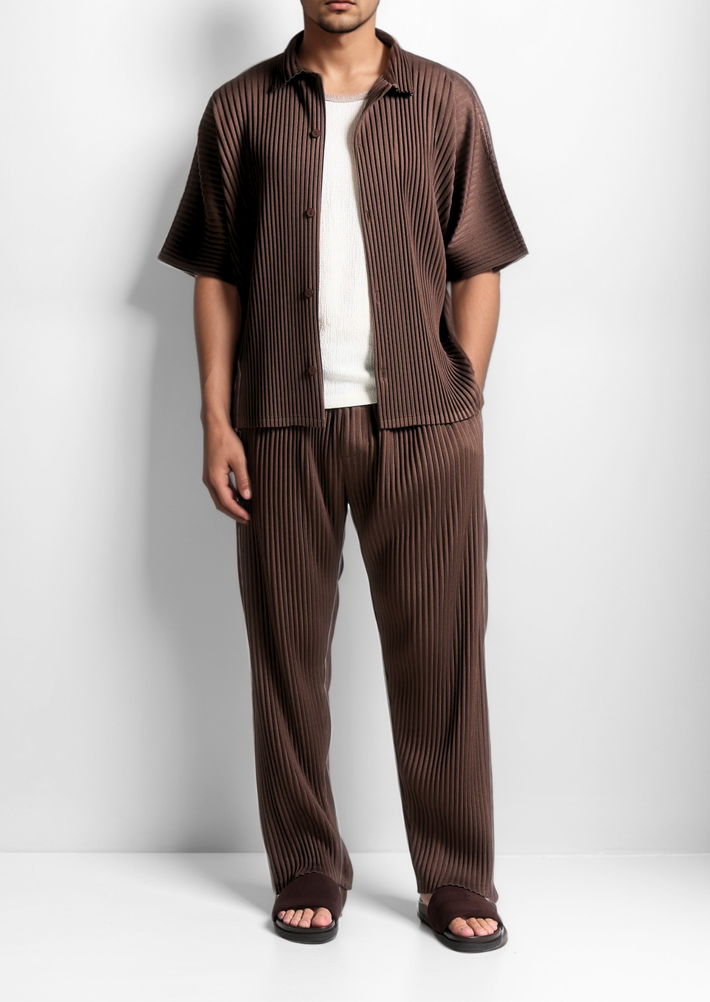 Coffee Pleated Summer Set | Castielli