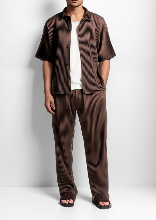 Coffee Pleated Summer Set | Castielli