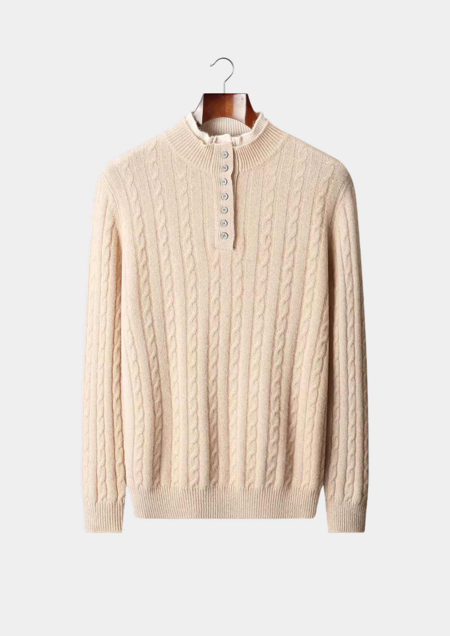 Pure Extra-Fine Merino Wool Cable Knit Henley Sweater | Castielli