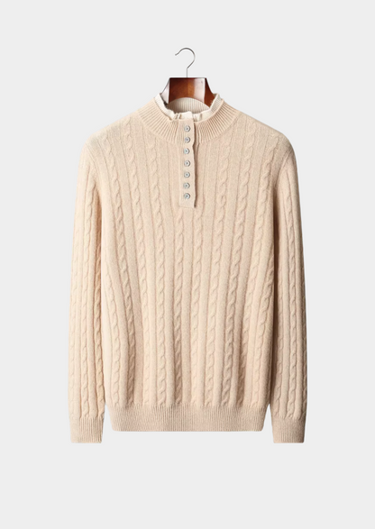 Pure Extra-Fine Merino Wool Cable Knit Henley Sweater | Castielli