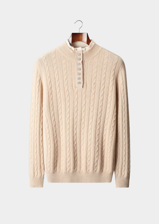 Pure Extra-Fine Merino Wool Cable Knit Henley Sweater | Castielli