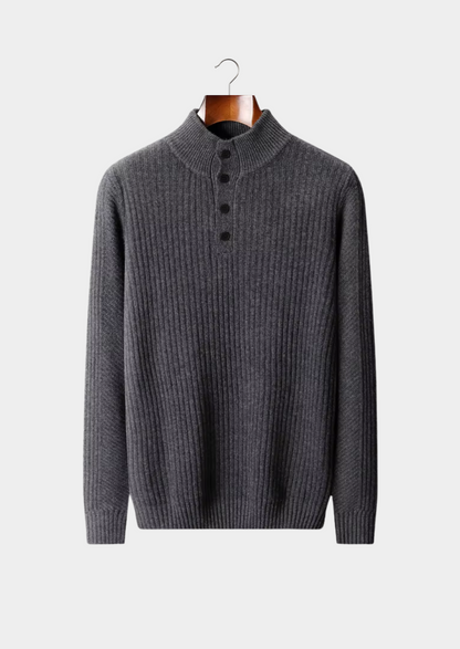 Pure Extra-Fine Merino Wool Ribbed Henley Sweater | Castielli