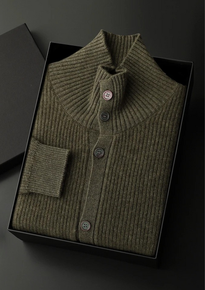 Premium Cashmere Ribbed High Collar Cardigan | Castielli
