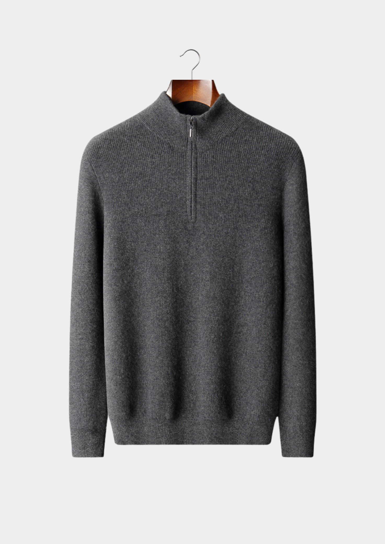 Pure Cashmere Dark Gray Ribbed Half Zip | Castielli