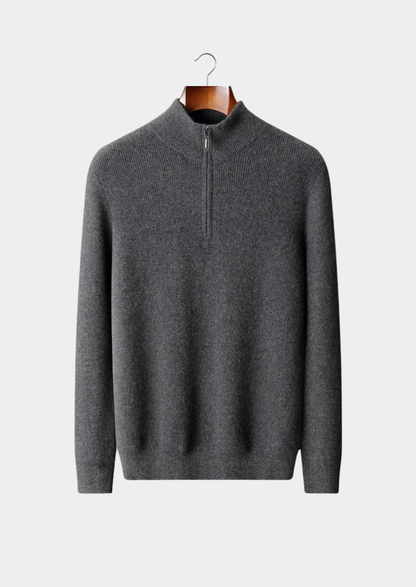 Pure Cashmere Dark Gray Ribbed Half Zip | Castielli