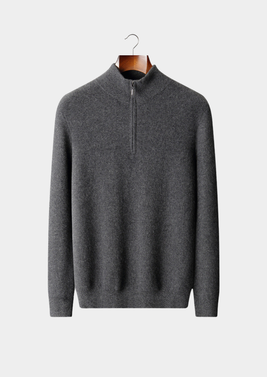 Pure Cashmere Dark Gray Ribbed Half Zip | Castielli