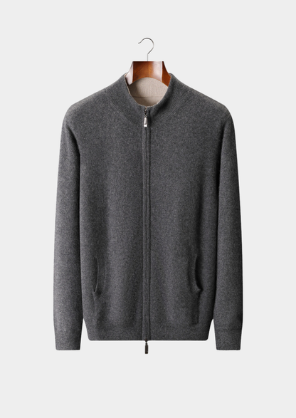 Pure Cashmere Heather Gray Dual Zip Cardigan | Castielli
