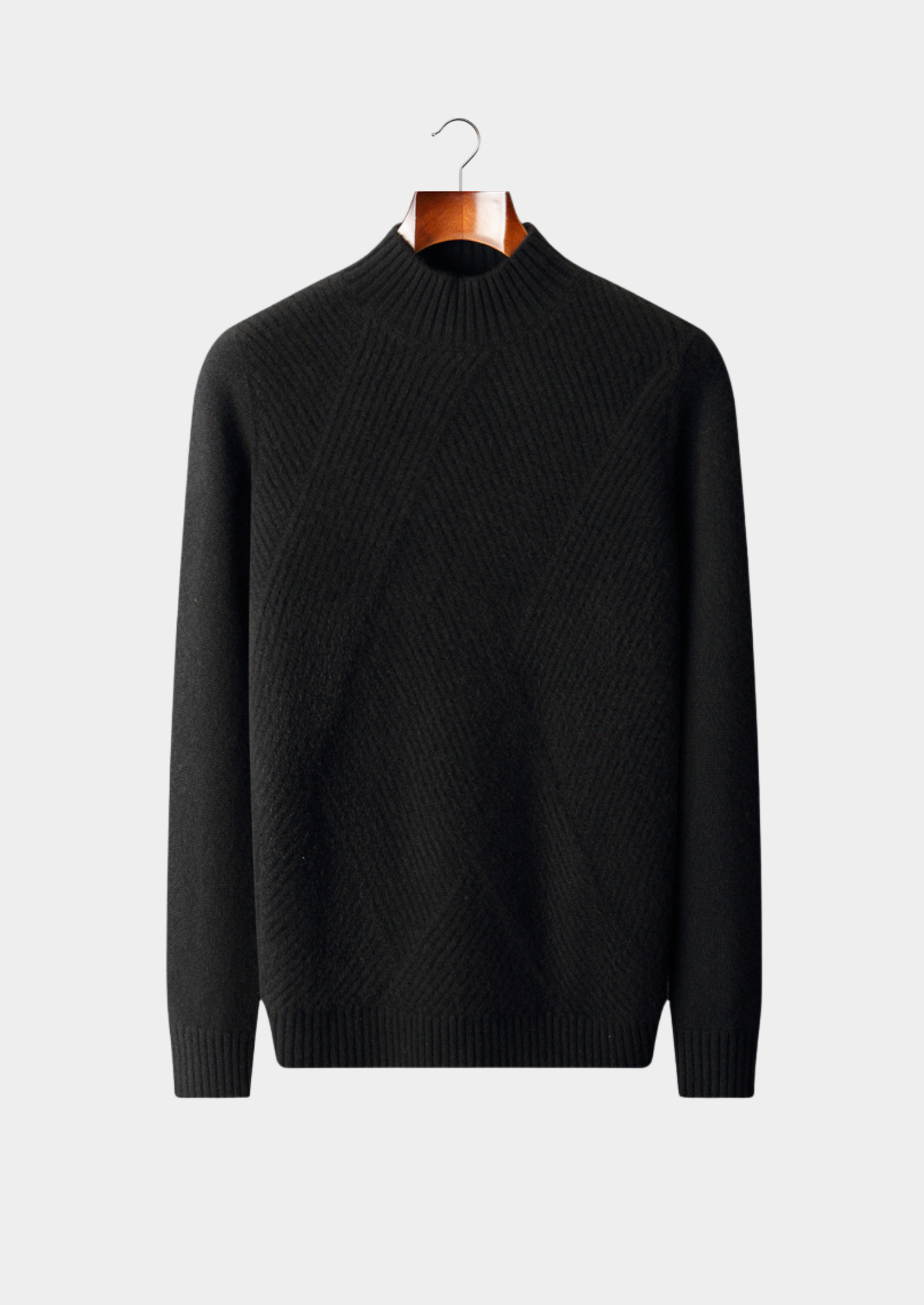 Pure Cashmere Black Patterned Mockneck | Castielli