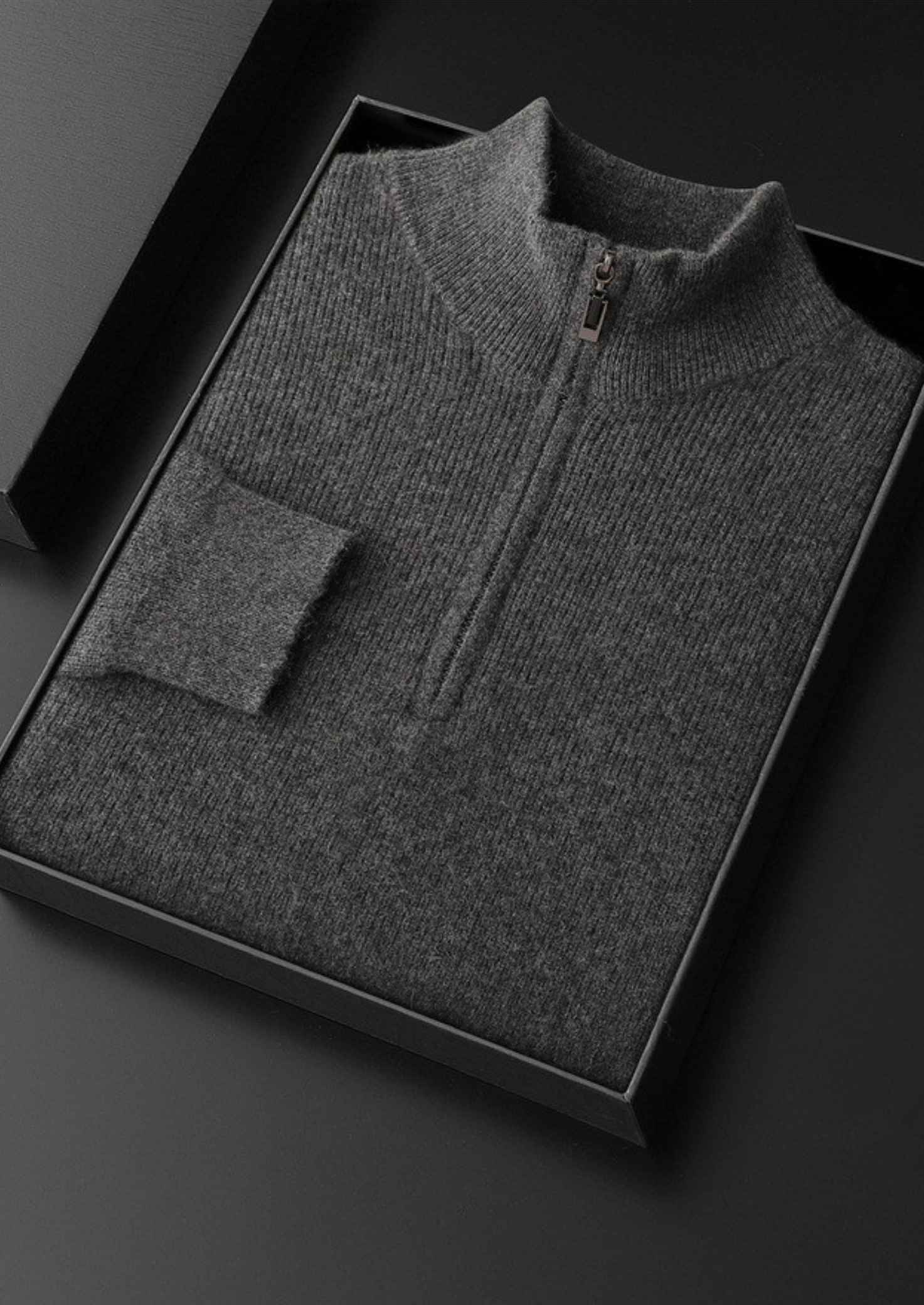 Pure Cashmere Dark Gray Ribbed Half Zip | Castielli
