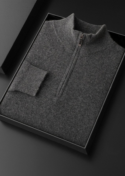 Pure Cashmere Dark Gray Ribbed Half Zip | Castielli