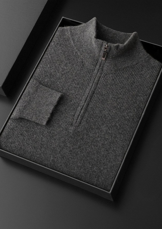 Pure Cashmere Dark Gray Ribbed Half Zip | Castielli