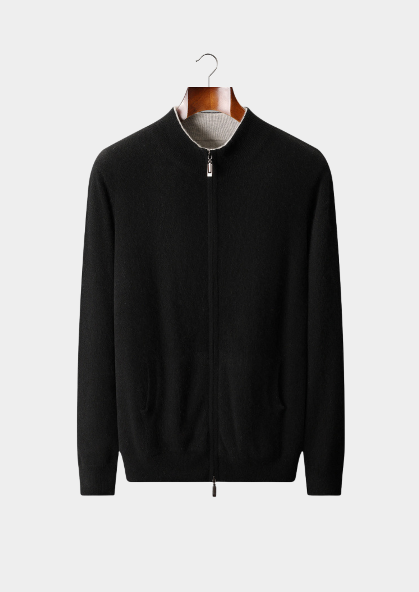 Pure Cashmere Black Dual Zip Cardigan | Castielli