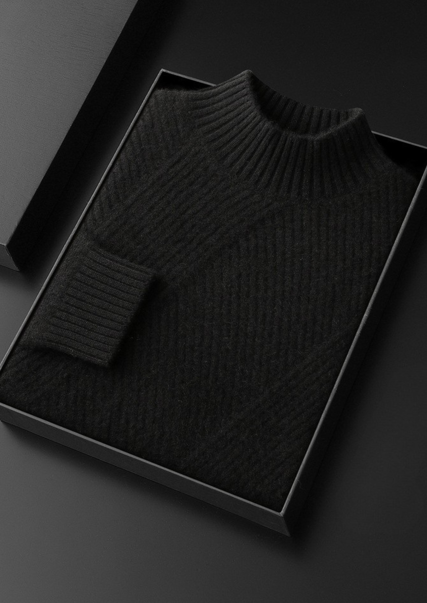 Pure Cashmere Black Patterned Mockneck | Castielli