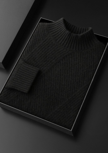 Pure Cashmere Black Patterned Mockneck | Castielli