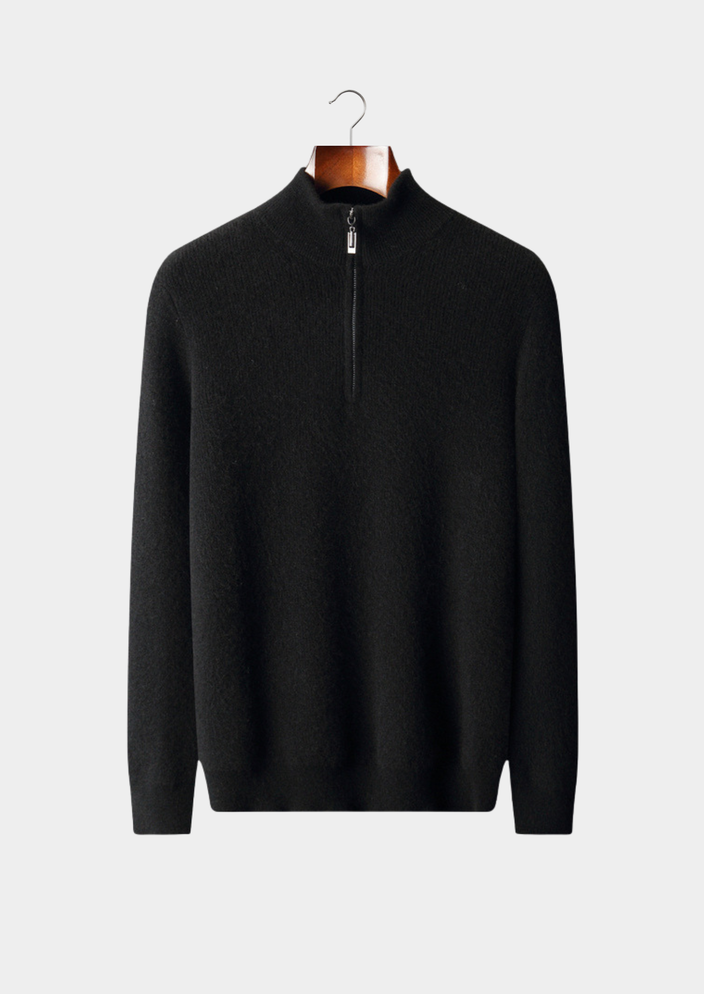 Pure Cashmere Black Ribbed Half Zip | Castielli