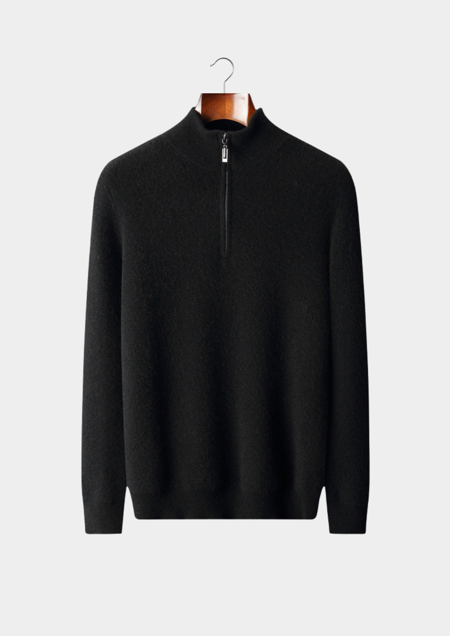 Pure Cashmere Black Ribbed Half Zip | Castielli