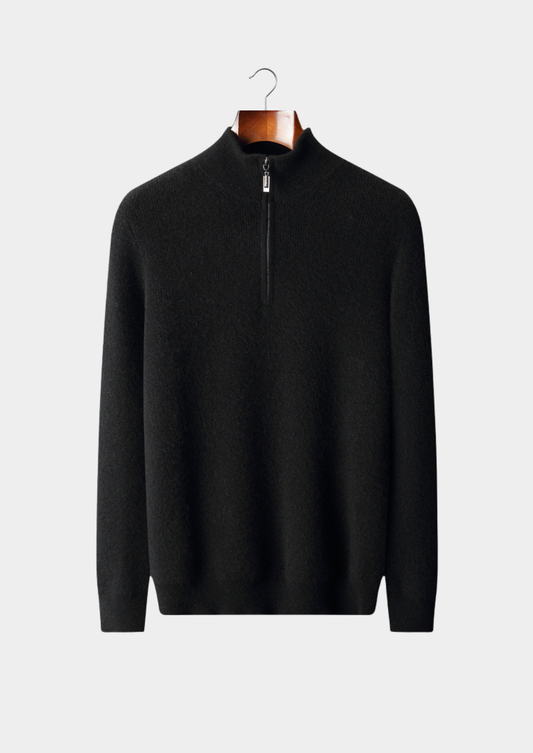 Pure Cashmere Black Ribbed Half Zip | Castielli