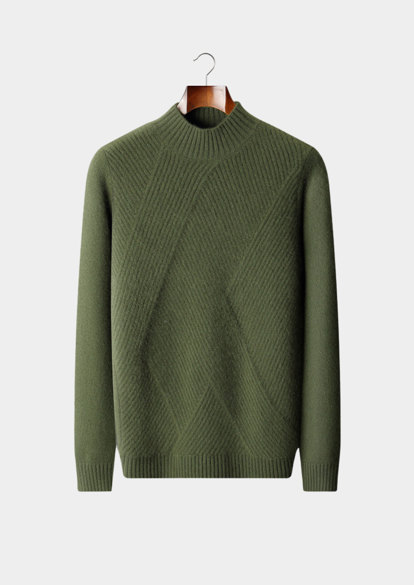 Pure Cashmere Olive Patterned Mockneck | Castielli