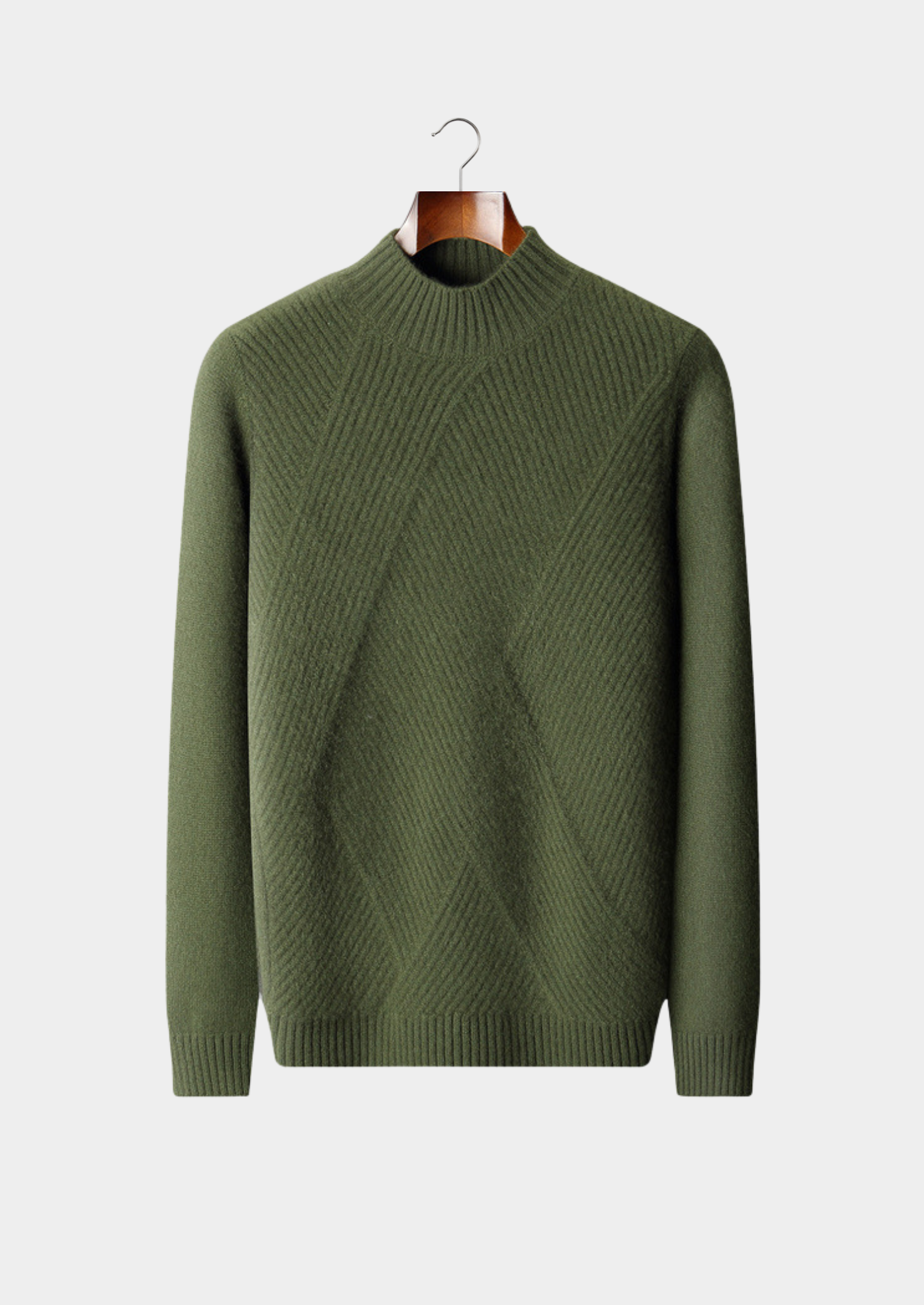 Pure Cashmere Olive Patterned Mockneck | Castielli