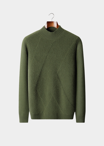 Pure Cashmere Olive Patterned Mockneck | Castielli