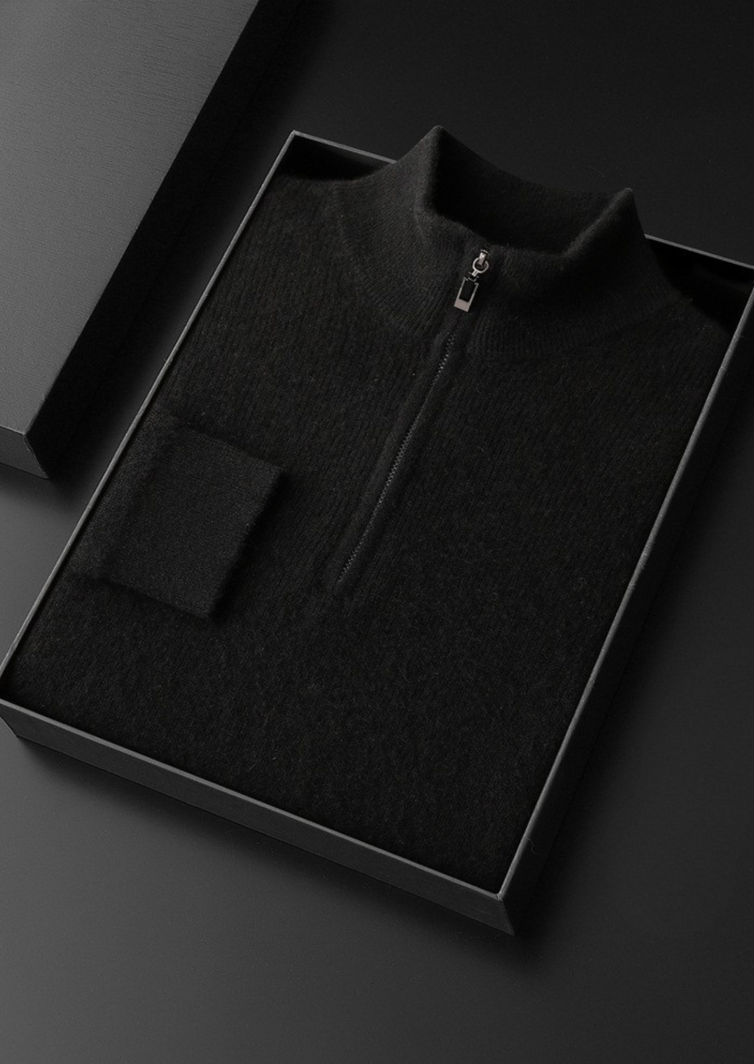 Pure Cashmere Black Ribbed Half Zip | Castielli
