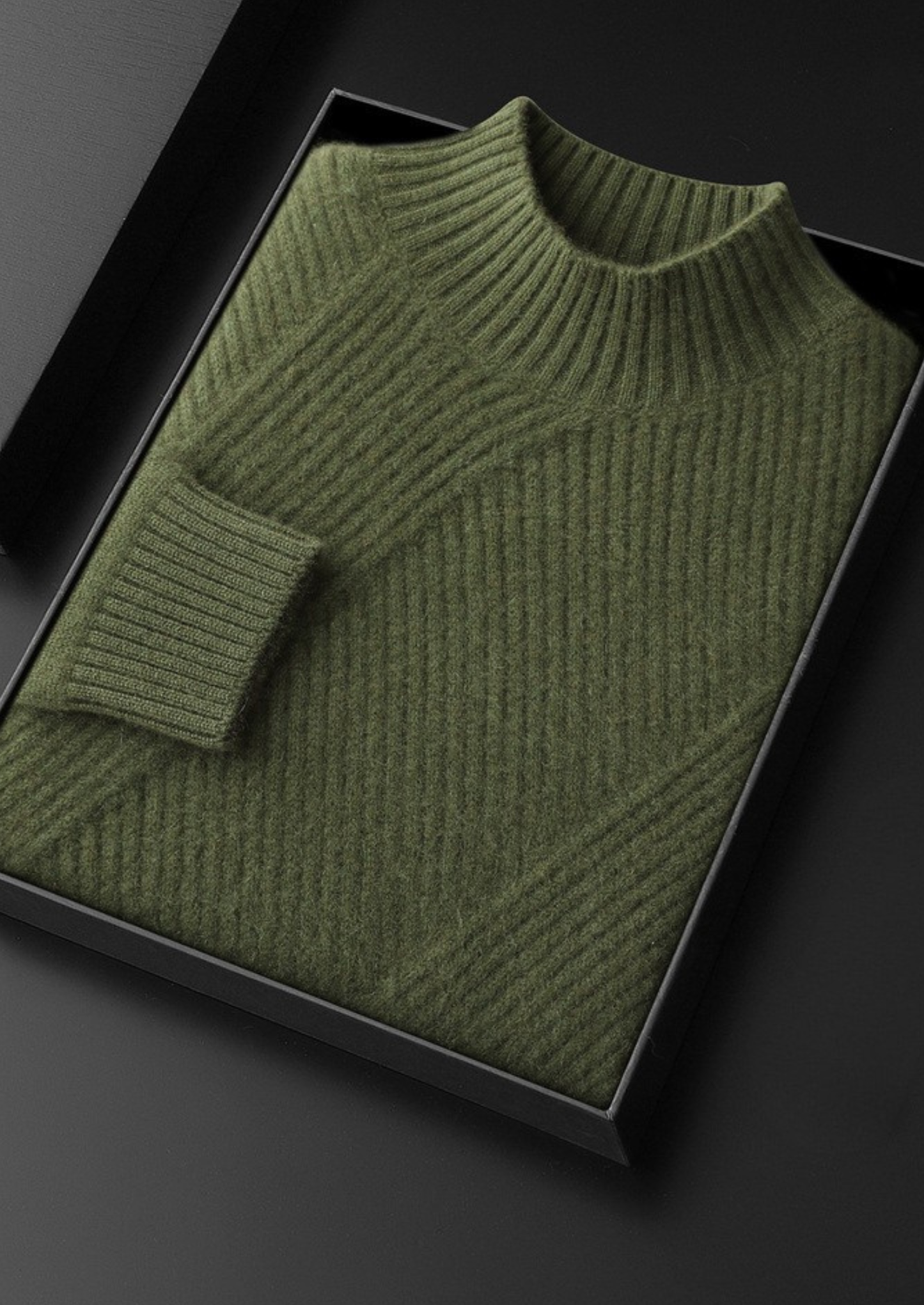 Pure Cashmere Olive Patterned Mockneck | Castielli