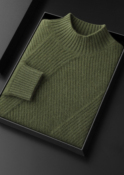 Pure Cashmere Olive Patterned Mockneck | Castielli