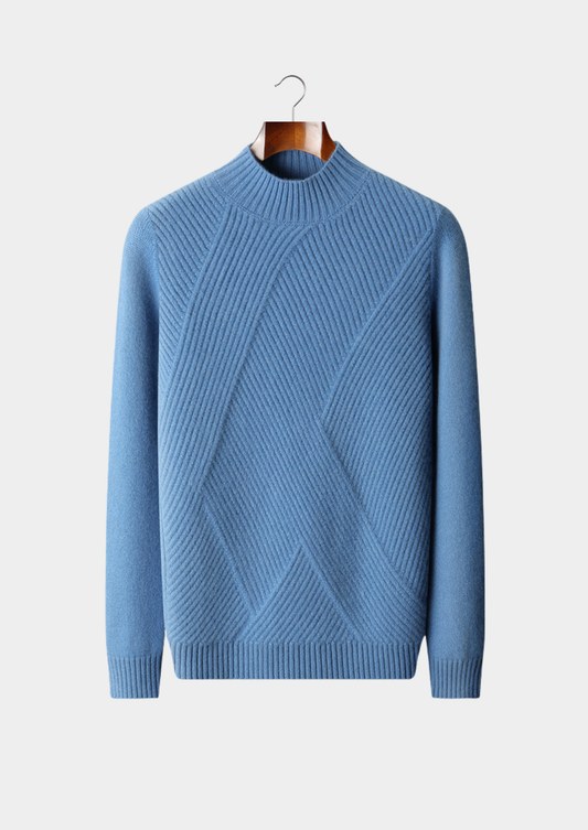 Pure Cashmere Sky Blue Patterned Mockneck | Castielli