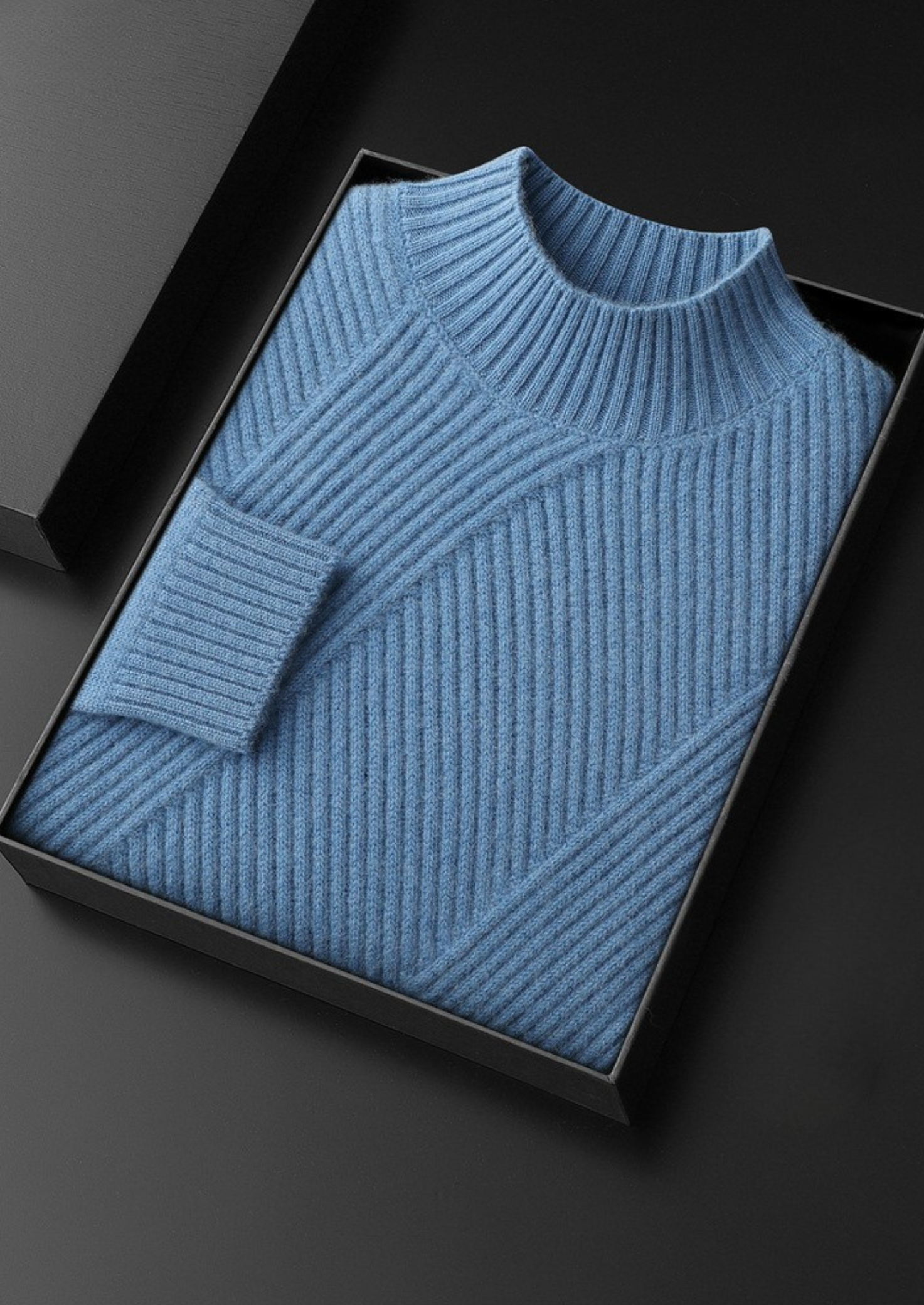 Pure Cashmere Sky Blue Patterned Mockneck | Castielli