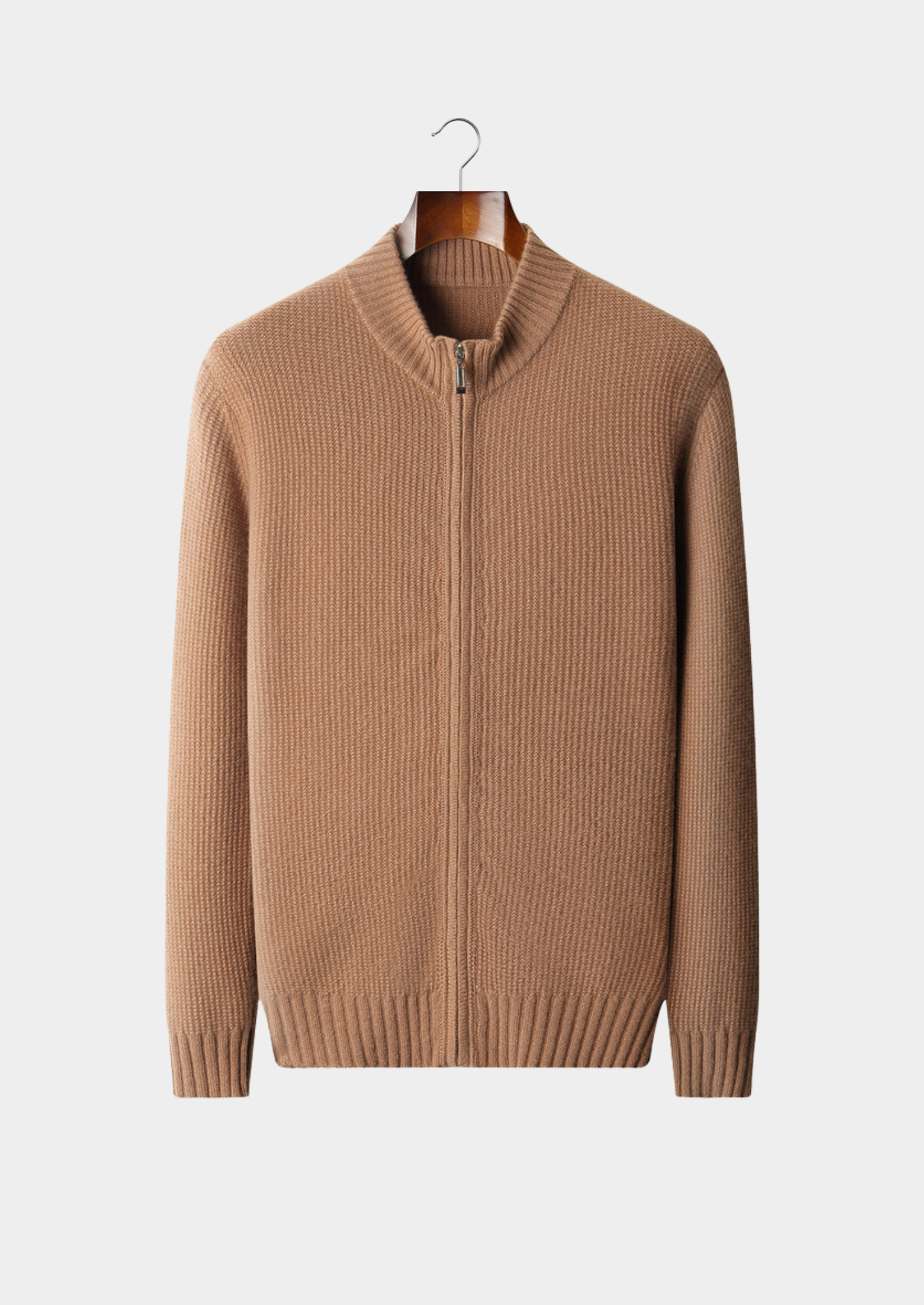 Pure Cashmere Mustard Ribbed Zip Cardigan | Castielli