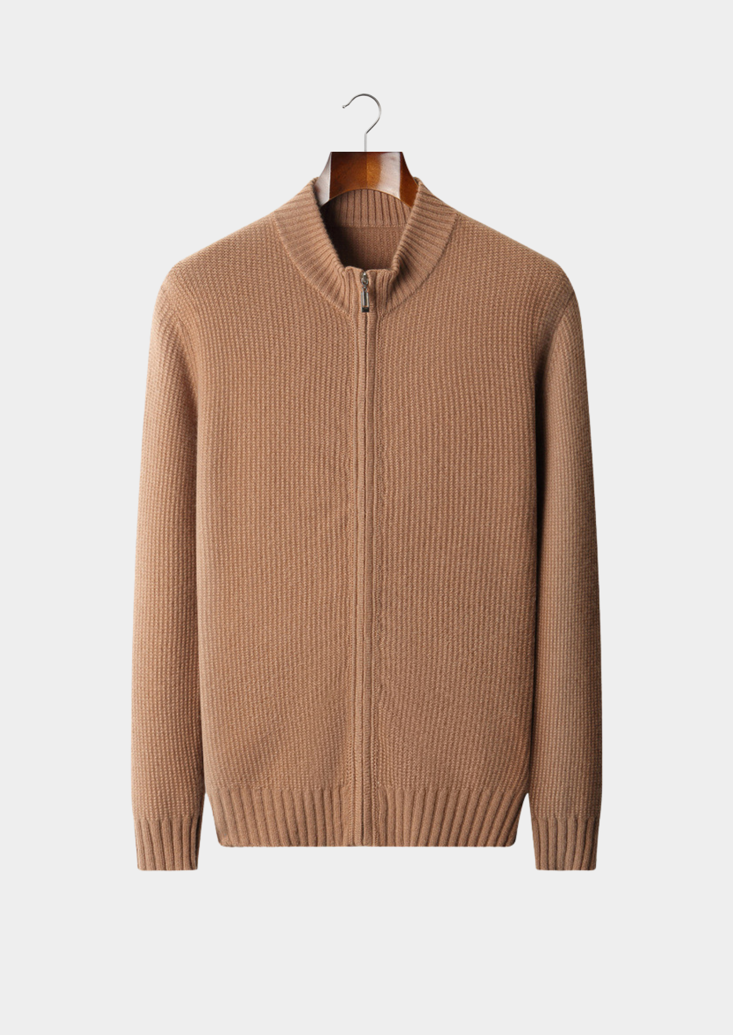 Pure Cashmere Mustard Ribbed Zip Cardigan | Castielli