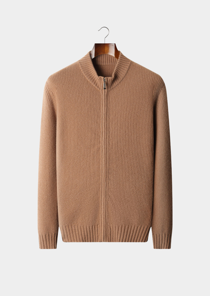 Pure Cashmere Mustard Ribbed Zip Cardigan | Castielli