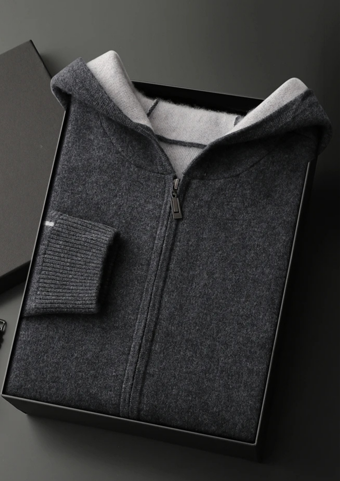 Premium Cashmere Two-Tone Zipper Hoodie | Castielli